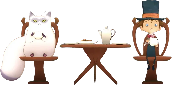 モフとルビッチがお茶を楽しむイラスト